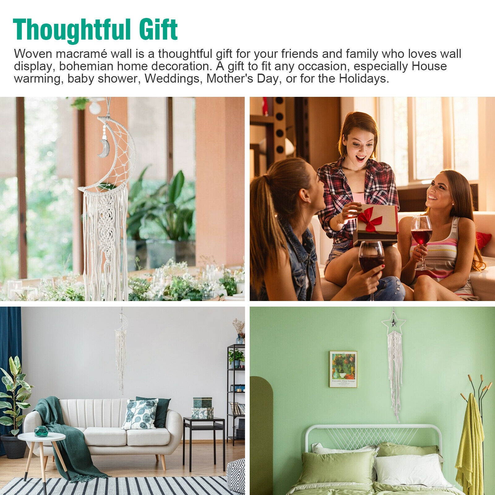 Macrame Woven Wall Hanging Tapestry Boho Chic Bohemian Home Art Decor Handmade