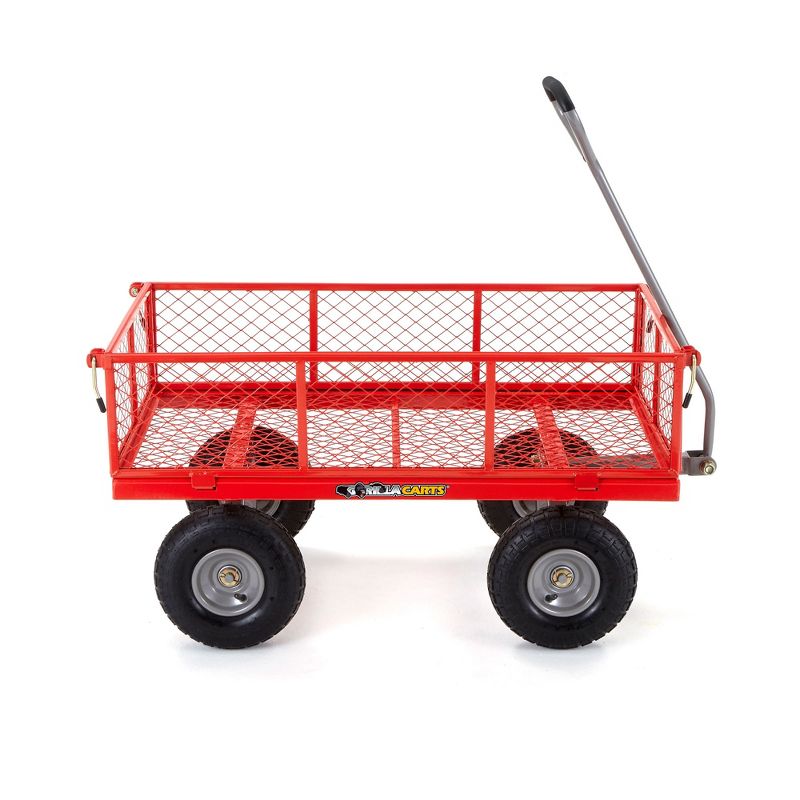 Gorilla Cart 800 Pound Capacity Heavy Duty Durable Steel Mesh Convertible Flatbed Garden Outdoor Hauling Utility Wagon Cart, Red