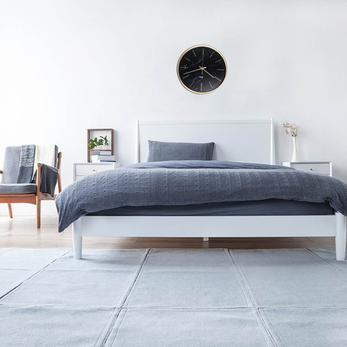 1pc Round Wall Clock Marble Grain Clock Fashion Room Clock Time Display Device for School Home Hotel