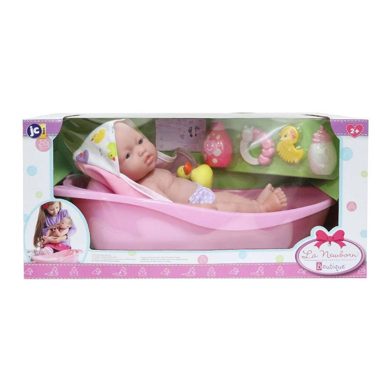 JC Toys La Newborn All Vinyl 13" Realistic Baby Doll Bathtub Set 8pc Gift Set