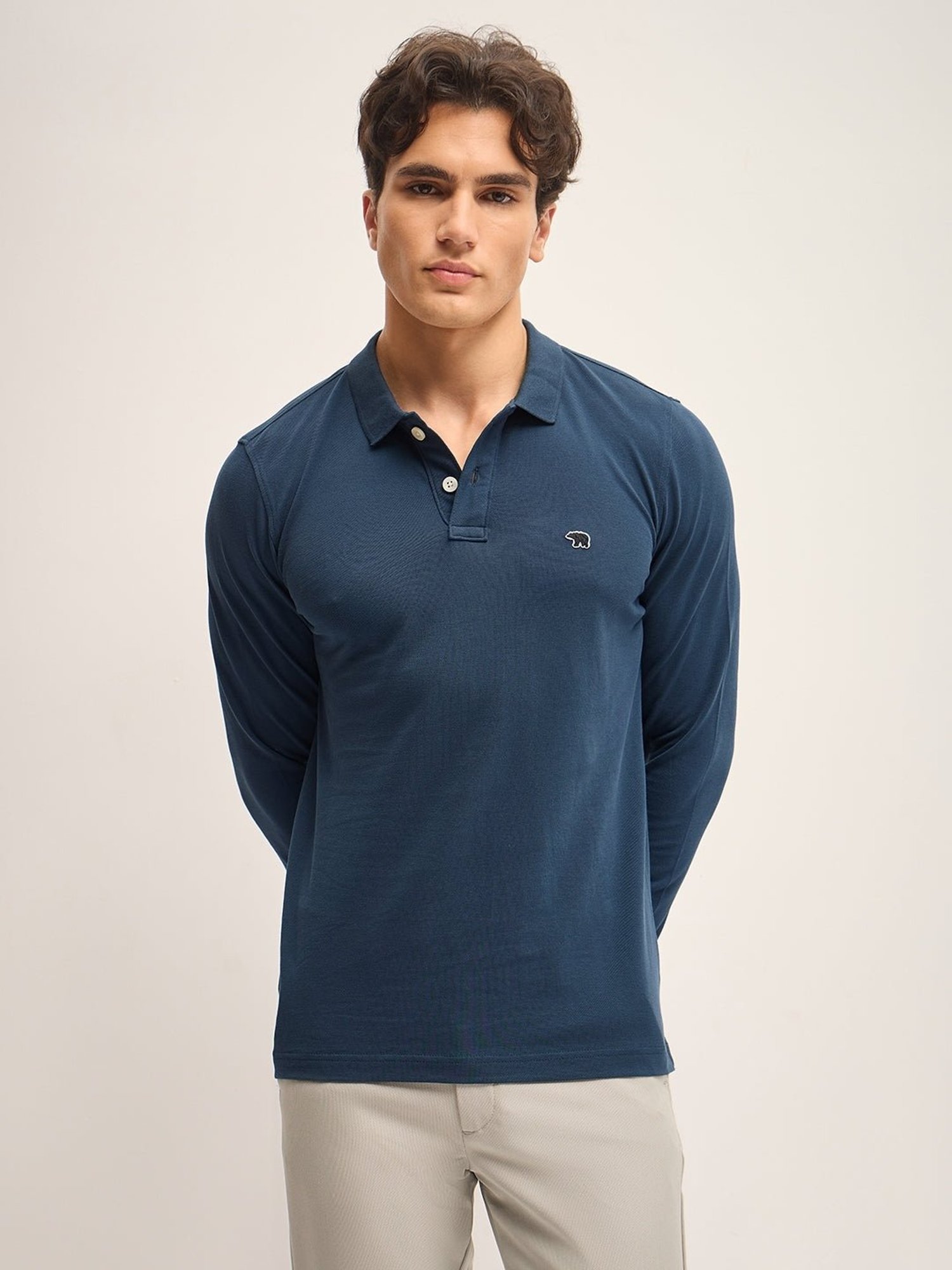 The Bear House Teal Blue Cotton Regular Fit Polo T-Shirt