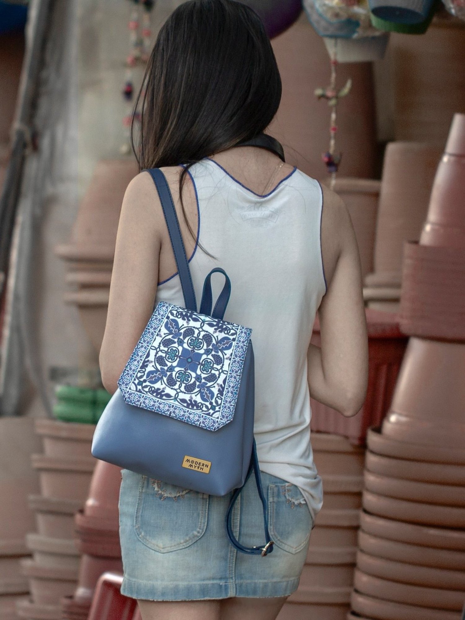 Modern Myth Blue Printed Medium Backpack - 2 Ltrs