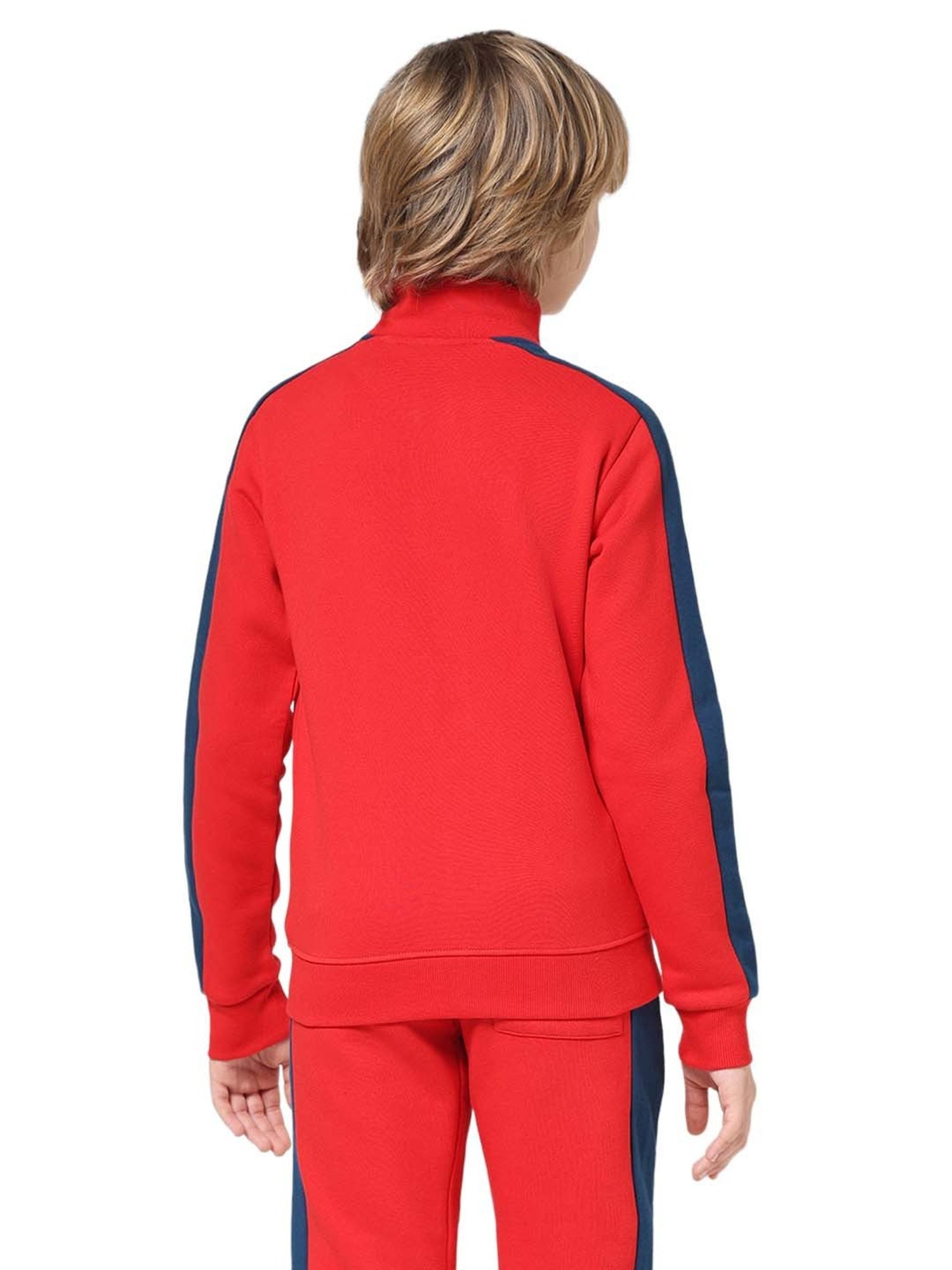 Jack & Jones Junior Mars Red Color Block Full Sleeves Sweatshirt