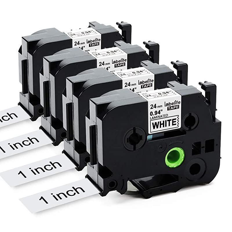 Compatible 1 Inch Label Tape Replacement for Brother TZe251 Ptouch Label Tape 24mm 094 Laminated White TZe251 TZe TZ Tape for Brother PTouch PTD600 PTP710BT PTP750W Label Maker 4Pack