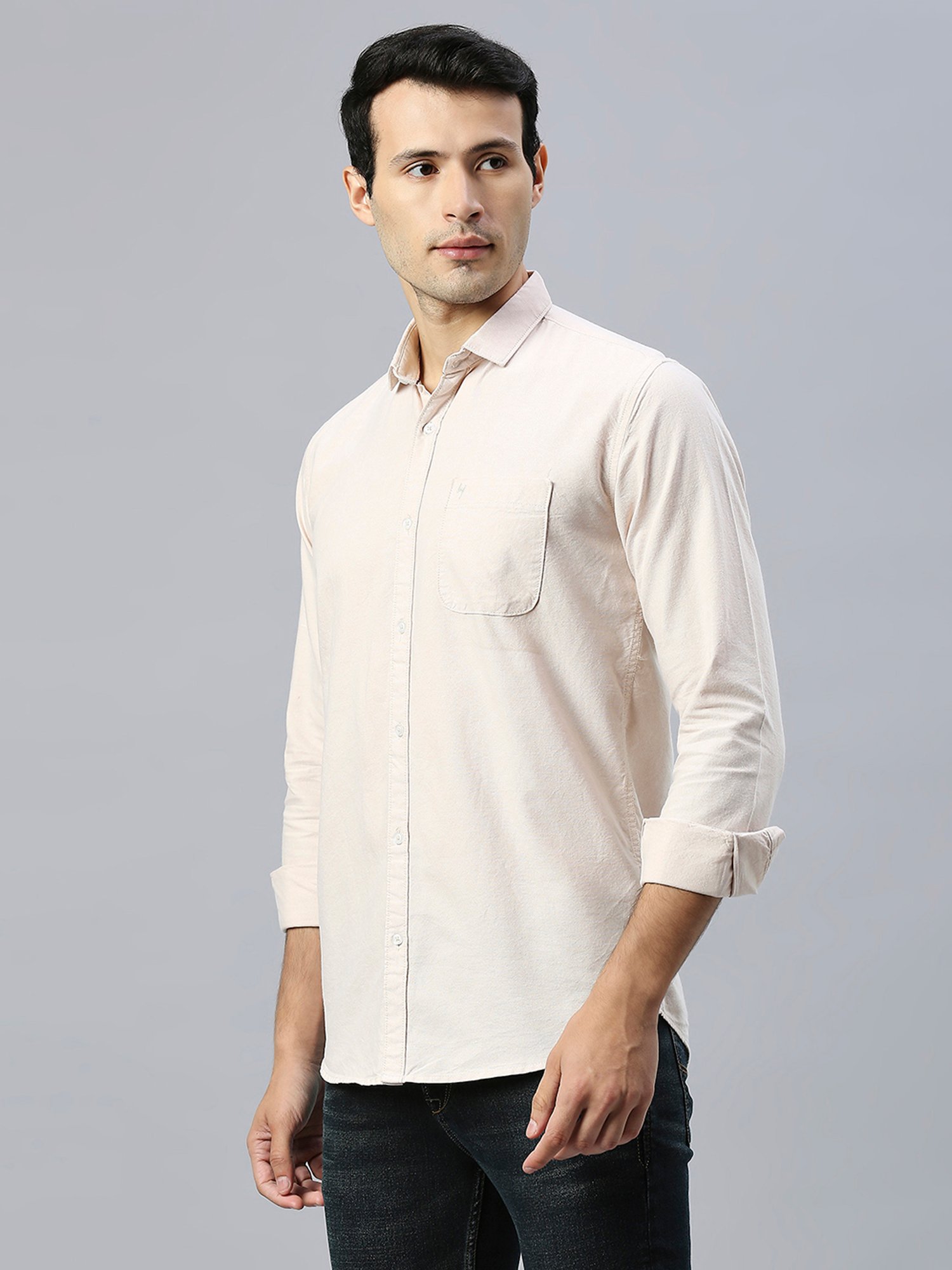 HJ HASASI Cream Slim Fit Cotton Shirt