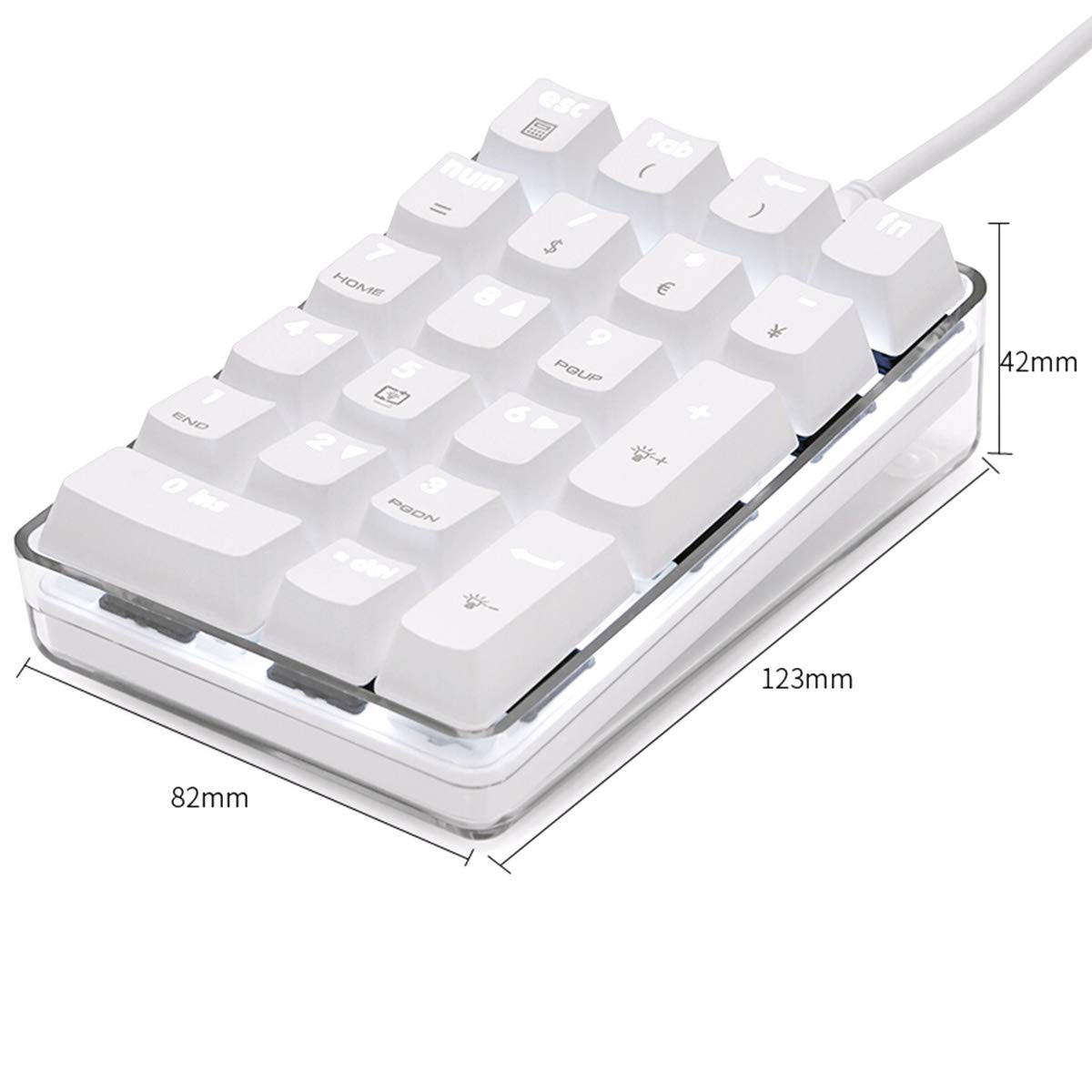 Mechanical Numeric Keypad Cherry MX  White Switch Wired Gaming Keypad Crystal Case White Backlit 21 Keys Mini Numpad Portable Keypad Extended Layout White Magicforce by Qisan