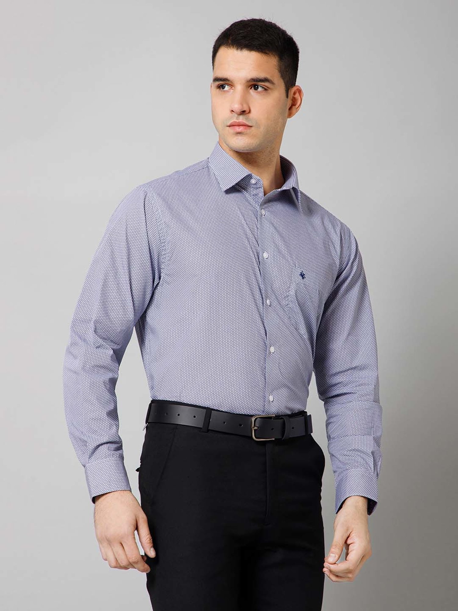 Sojanya Blue Cotton Regular Fit Self Pattern Shirt