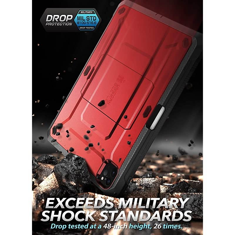 UB Pro Series Case for iPad Pro 11 2020 Support Apple Pencil Charging with Builtin Screen Protector FullBody Rugged Kickstand Protective Case for iPad Pro 11 inch 2020 Release MetallicRed