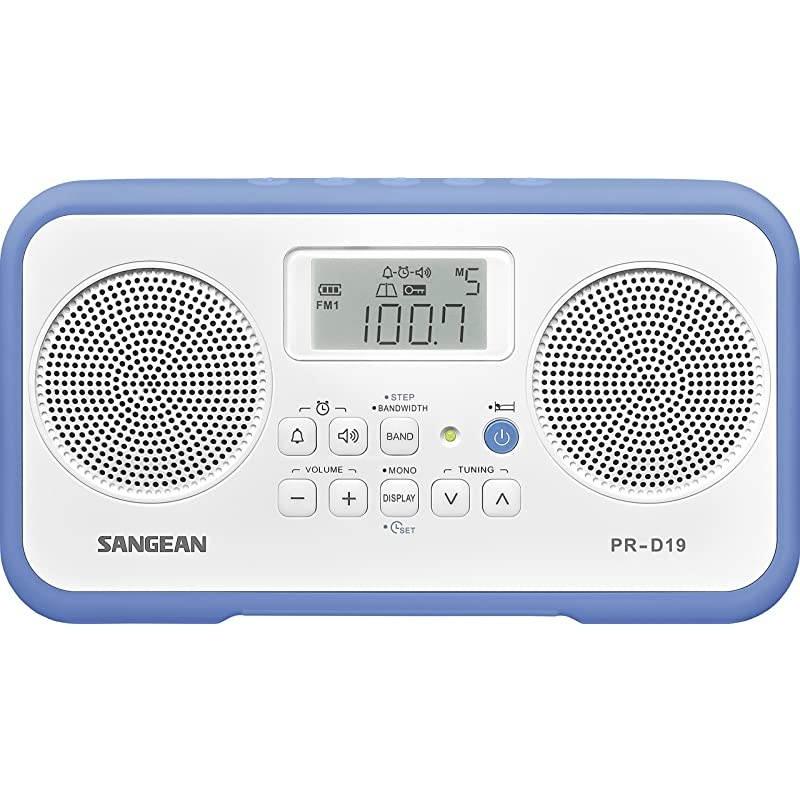PR-D19BU FM Stereo/AM Digital Tuning Portable Radio with Protective Bumper (White/Blue)