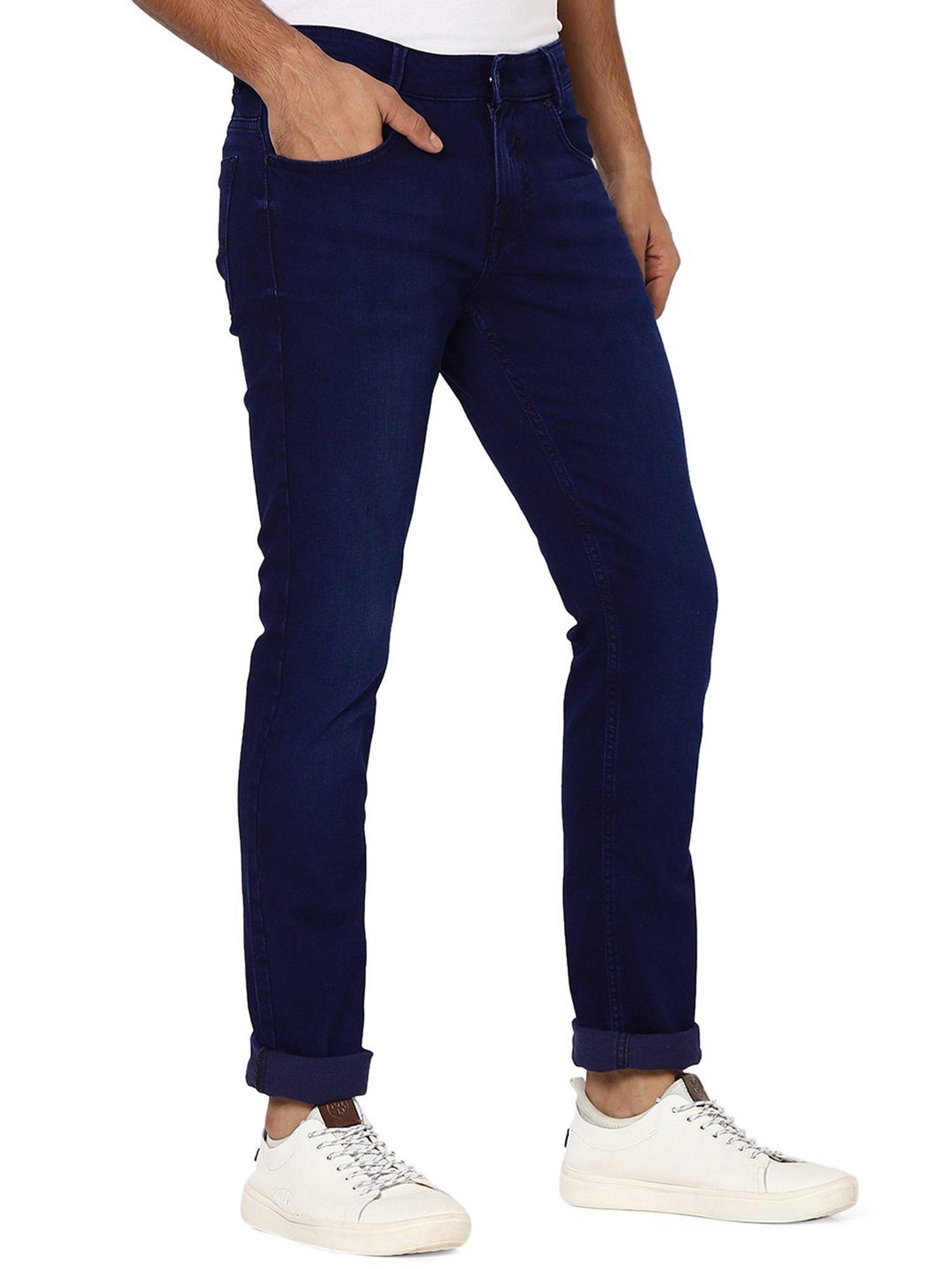 Mufti Dark Blue Super Slim Fit Lightly Washed Jeans