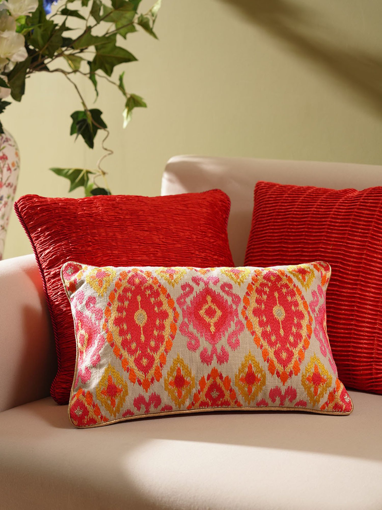 Pure Home and Living Ivory Cotton Embroidery Cushion Cover