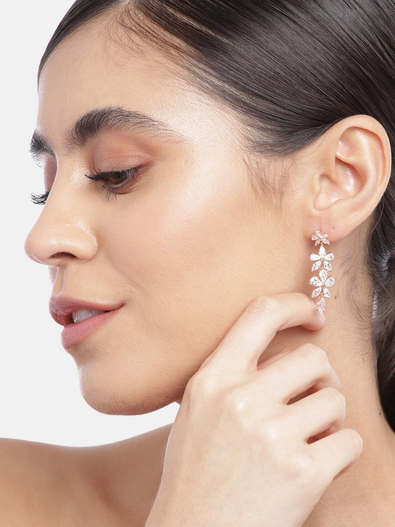 Zavya Floral CZ Rose Gold-Plated 92.5 Sterling Silver Dangler