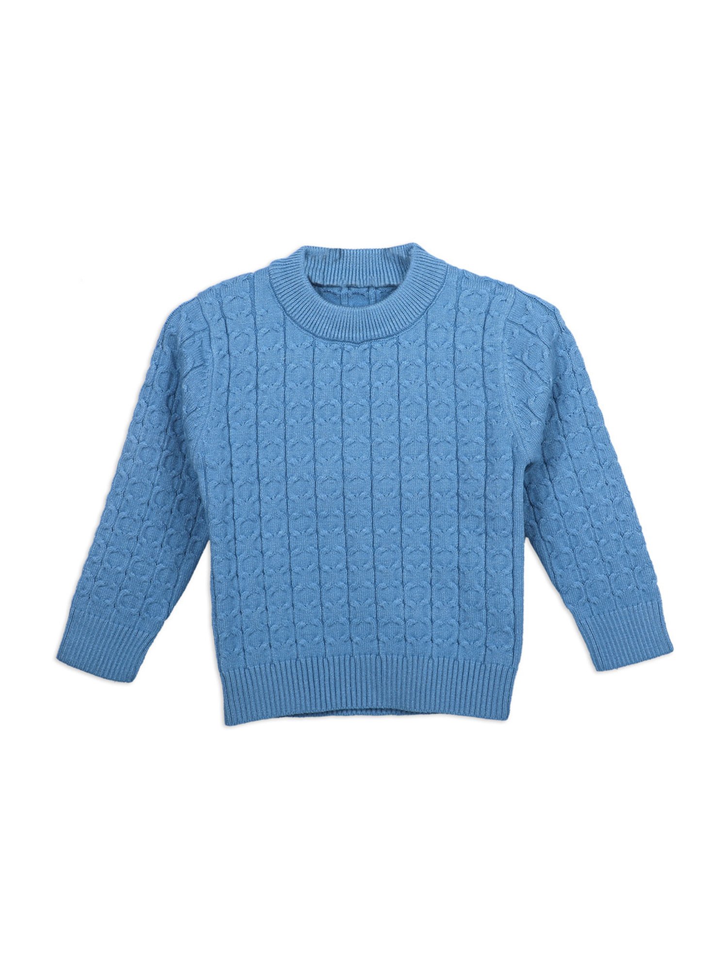 Baby Moo Kids Blue Textured Pattern Full Sleeves Sweater