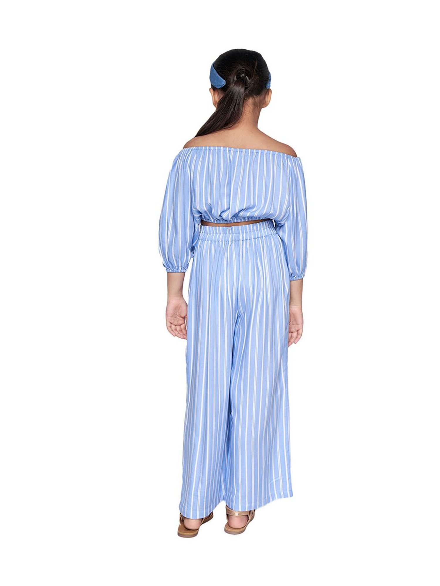 AND girl Blue Striped Top with Palazo