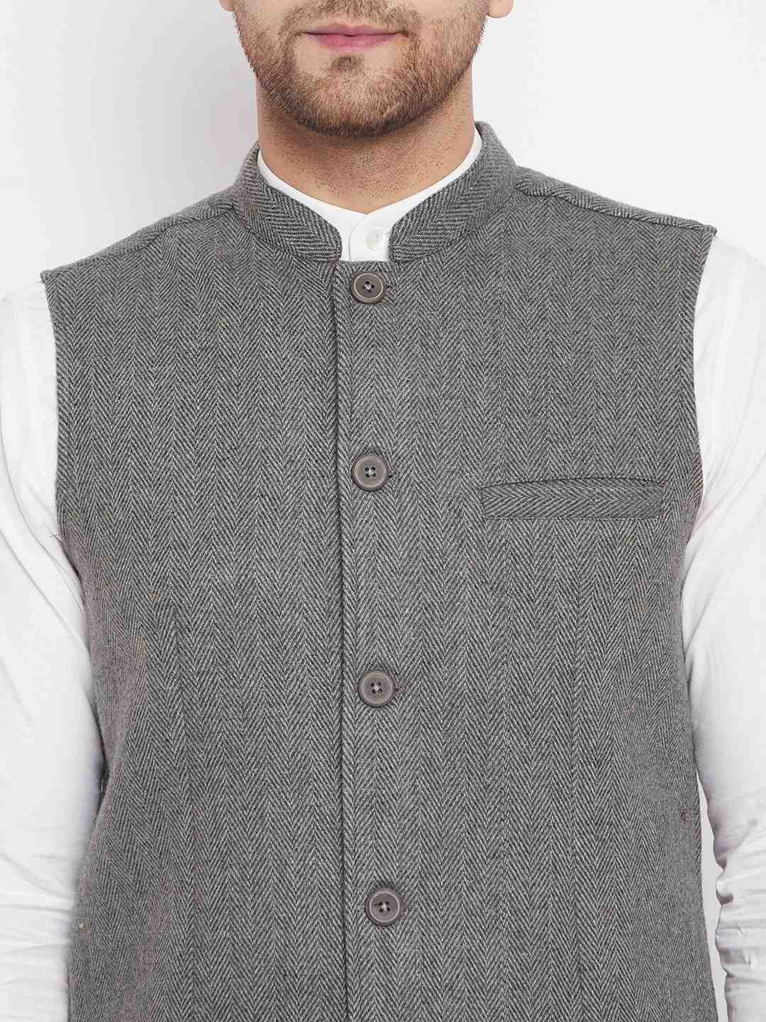 Even Grey Regular Fit Texture Nehru Jacket