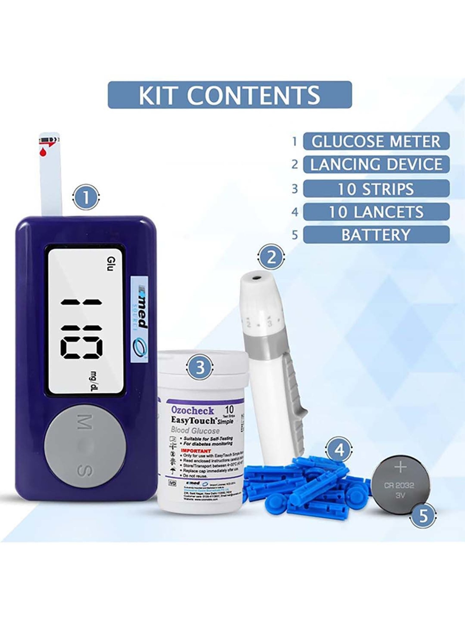 Ozocheck Glucometer Full Set for Blood Sugar Testing (Purple)