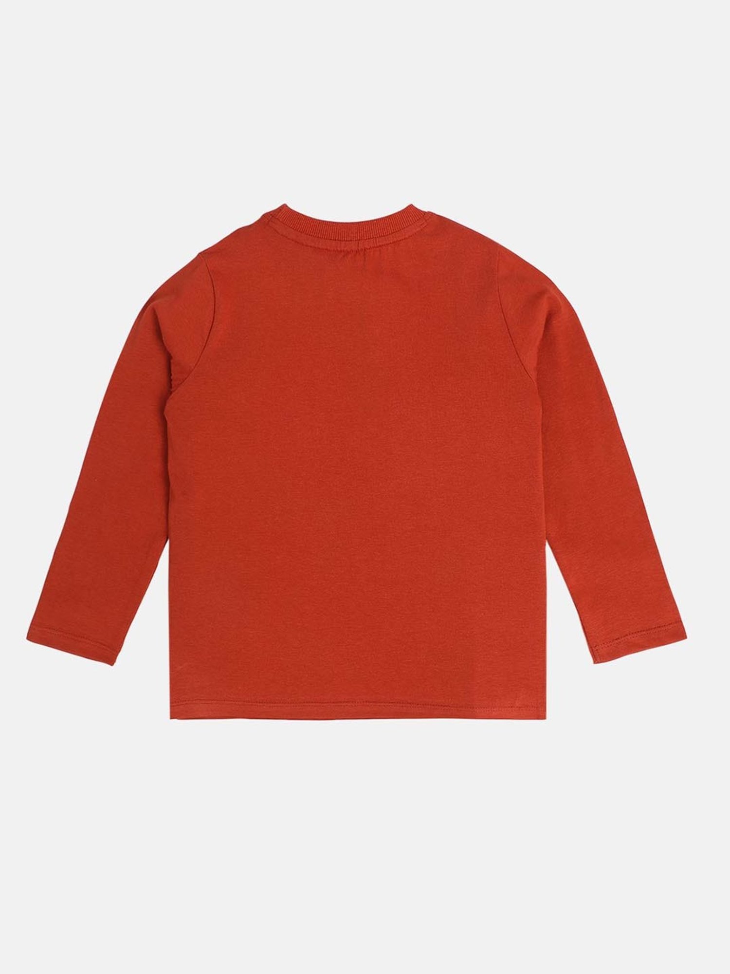 MINIKLUB Boys Rust Orange Cotton Printed Full Sleeves T-Shirt