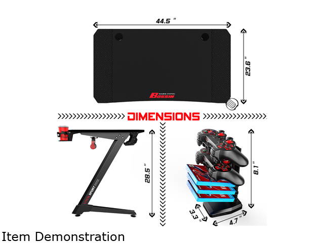 Bossin 44 Inch Ergonomic Gaming Desk, Z-Shaped Office PC Computer Desk with Large Mouse Pad, Gamer Tables Pro with USB Gaming Handle Rack, Stand Cup Holder&Headphone Hook