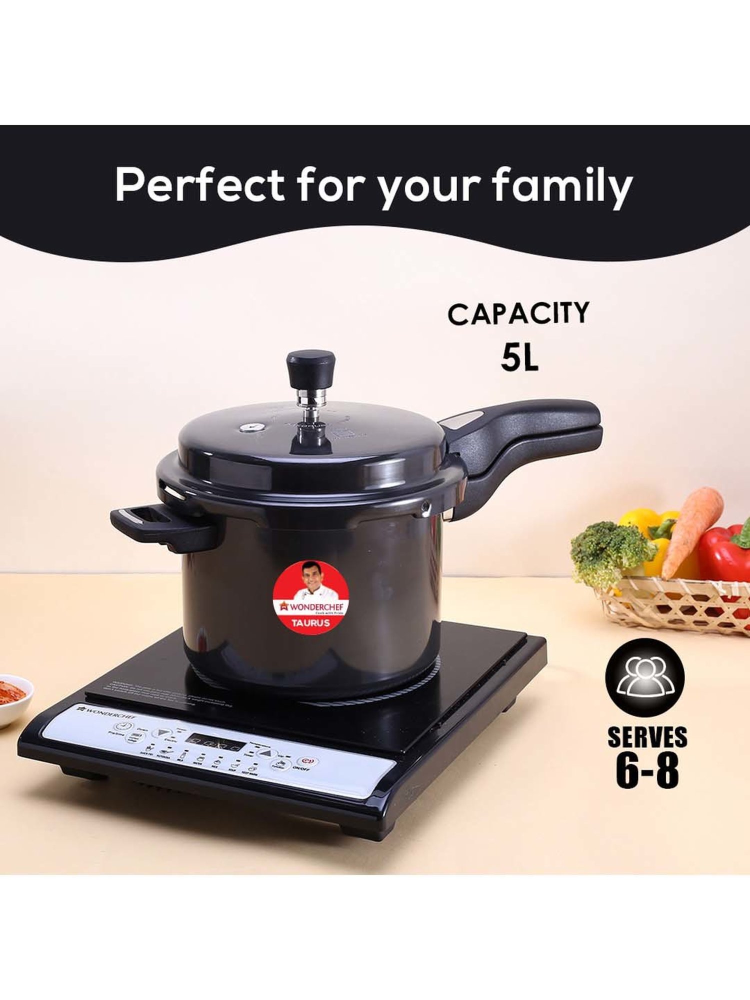 Wonderchef Taurus Hard Anodized Outer Lid Pressure Cooker (5 Liter)