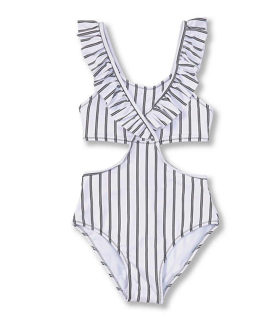 Habitual Big Girls 7-16 Ruffle-Detail Striped Monokini Swimsuit