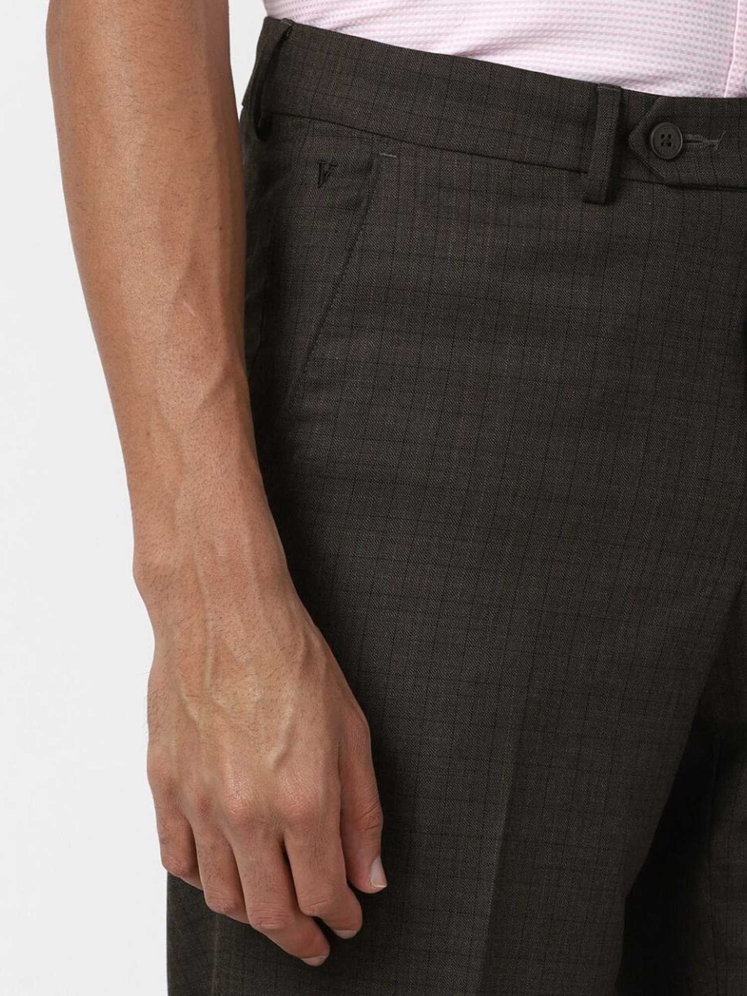 Van Heusen Brown Regular Fit Checks Trousers