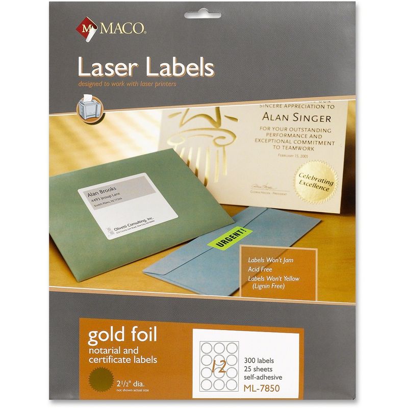 Maco Laser Foil Seals 2-1/2" Diameter 300/PK Gold ML7850