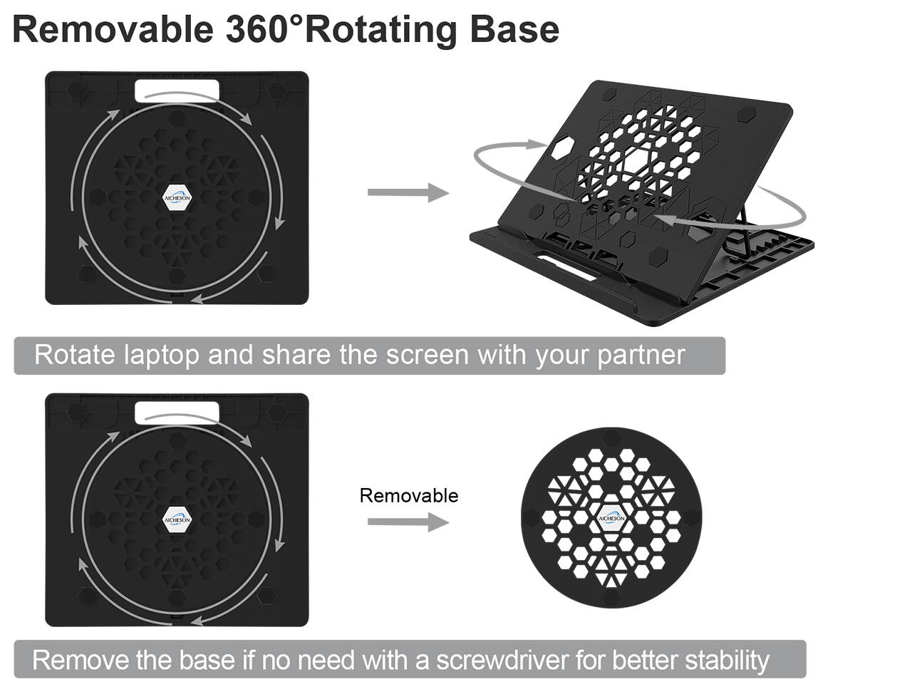 AICHESON 360&deg; Swivel Laptop Stand, Adjustable Height Portable Laptops Riser, Ergonomic Ventilated Rotatable Laptop Computer Holder Base, Pink