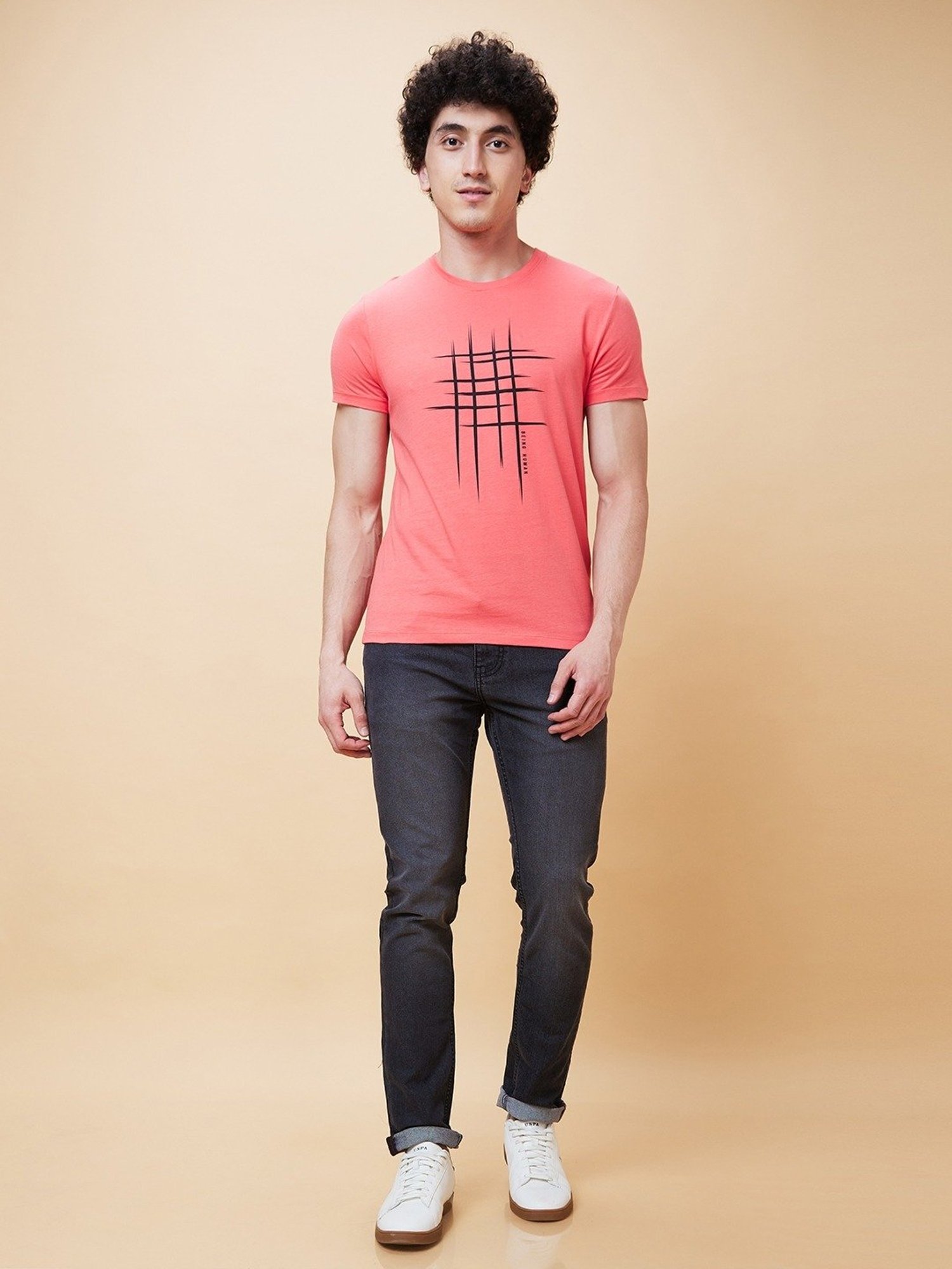 Being Human Pink Regular Fit Printed T-Shirt