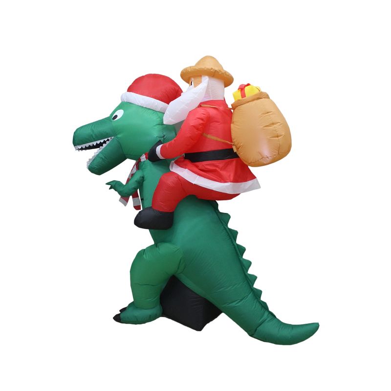 A Holiday Company Heavy Duty 6 Foot Tall Weather Resistant Self Inflatable Blow Up Santa on Dinosaur Christmas Holiday Lawn Decoration w/ LED Lights