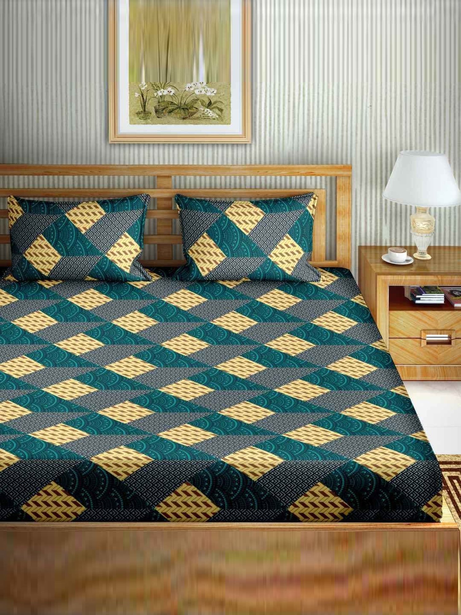 Bella Casa Stella Collection Multicolor Cotton 180 TC Bedsheet with 2 Pillow Covers