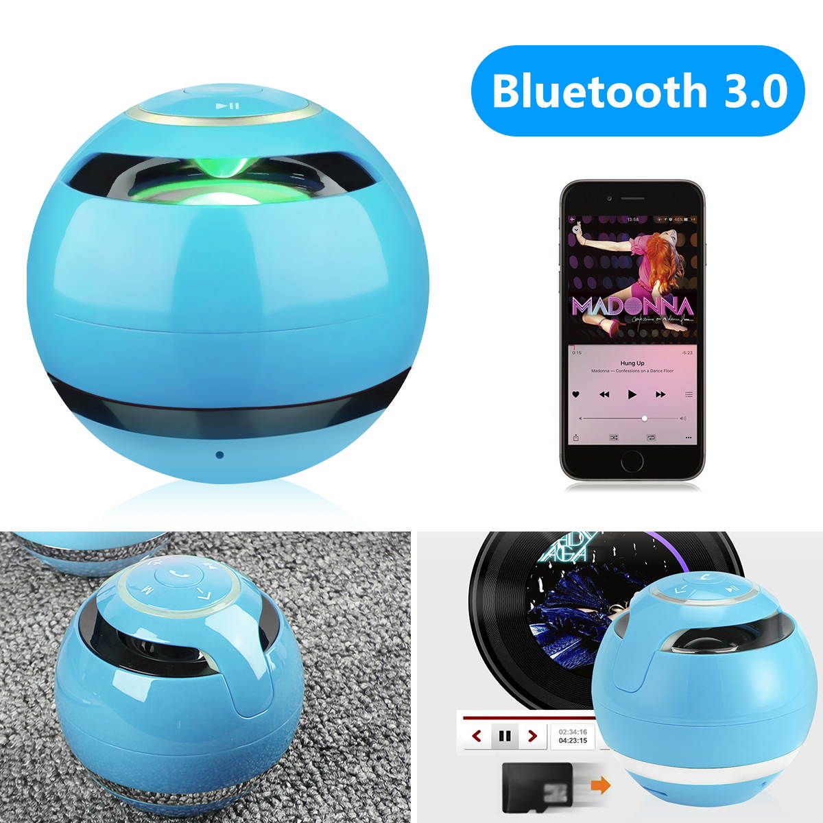 Wireless LED Mini Bluetooth Speaker Portable Super Bass Stereo USB/TF/FM Radio Black