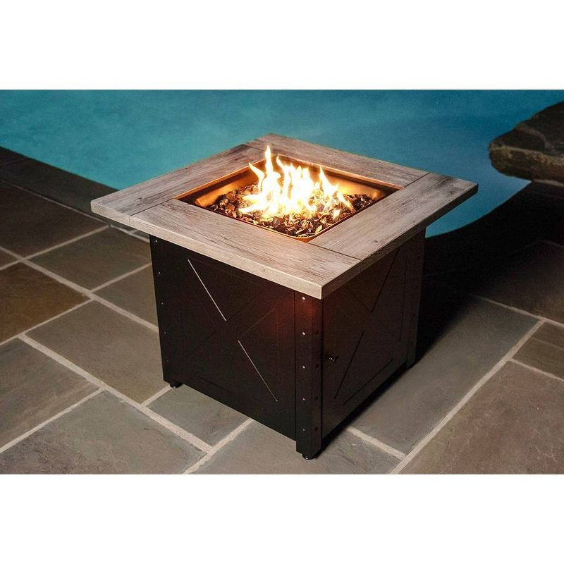 Mason 30" Square Gas Outdoor Fire Pit with Printed Wood-Look Cement Resin Mantel - Endless Summer