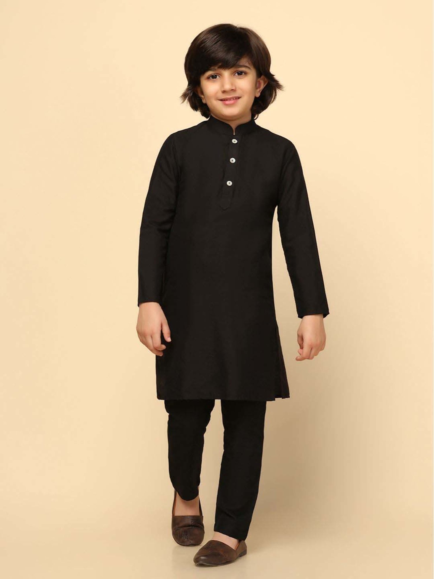 KISAH Kids Black Printed Full Sleeves Kurta Set