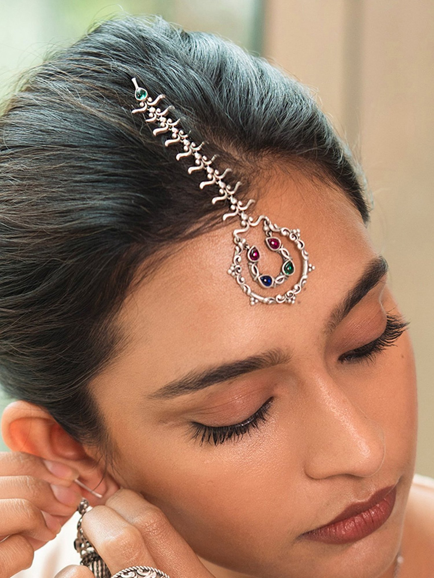 Shaya 92.5 Sterling Silver Feeling Manoharam Maang Tikka for Women