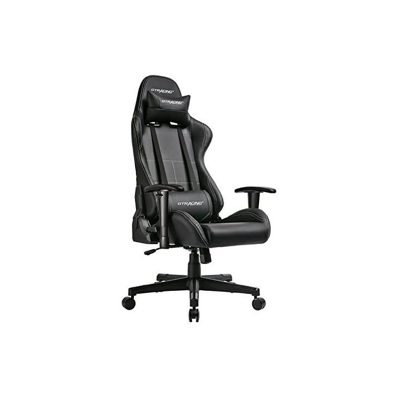 Gaming Chair Ergonomic Racing Desk Chair PU Leather High-Back Adjustable Professional E-Sports Chair with Headrest and Lumbar Pillows GTBee Series (Black)