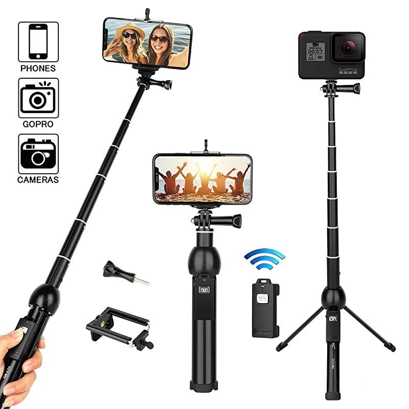 Stick Tripod AllinOne 45 Extendable Phone Tripod Stand Stick with Wireless Remote Compatible for iPhone 11 Pro XS Max XR X SE 8 7 6S Plus Android Samsung Galaxy S10 S9 OnePlus Gopro