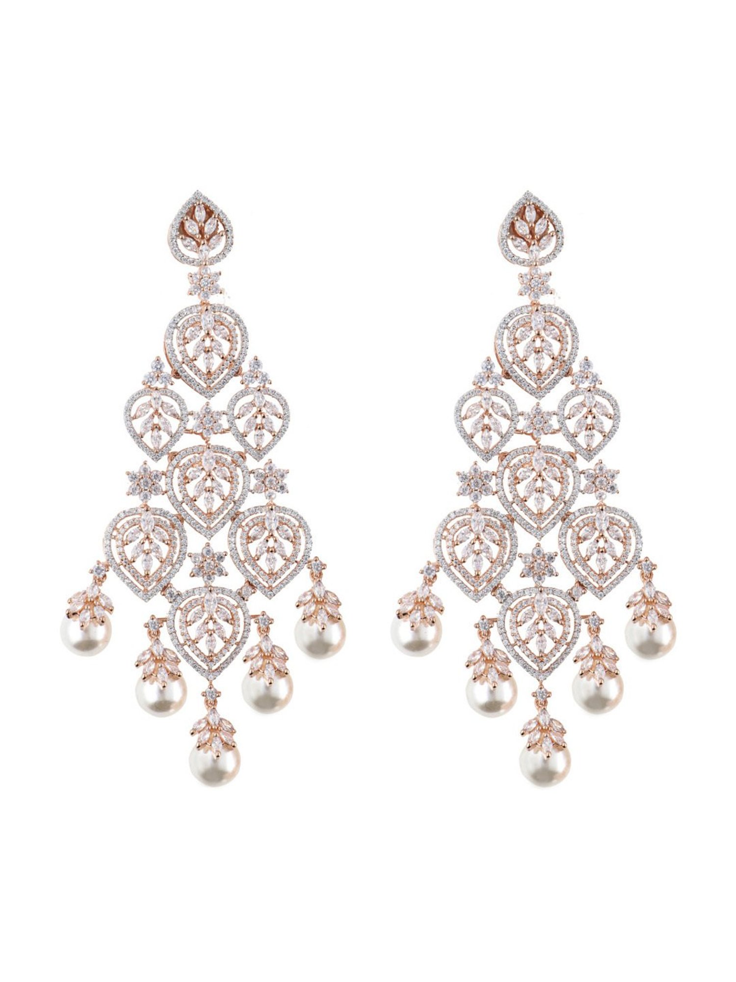Curio Cottage Rose Gold Florescence Diamante Cascade White Chandelier Earrings