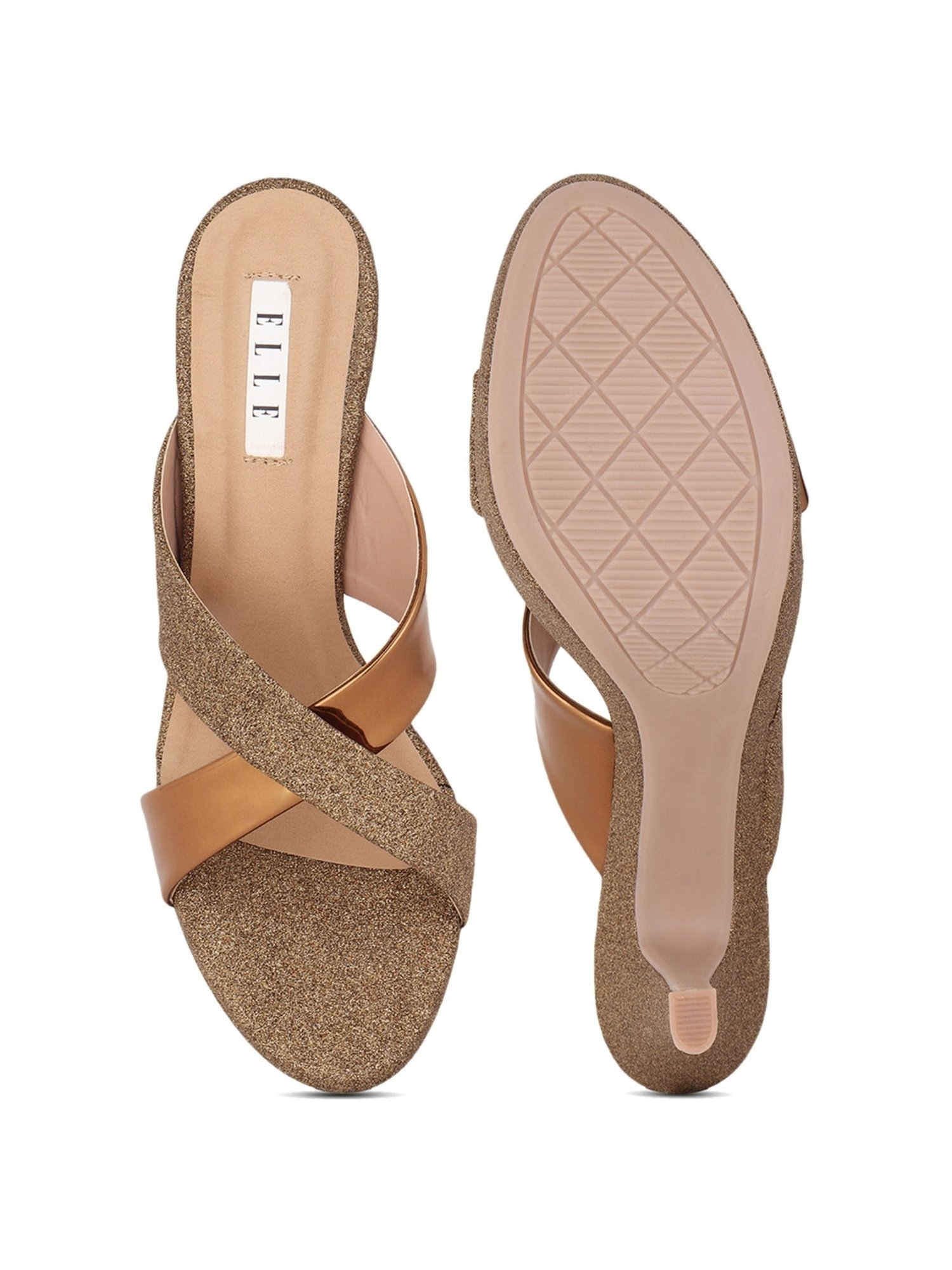 Elle Women's Antique Gold Cross Strap Stilettos