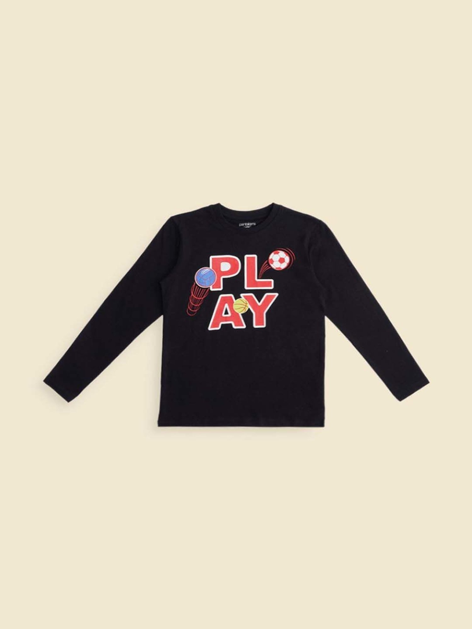 Pantaloons Baby Kids Black & Orange Cotton Printed Full Sleeves T-Shirt