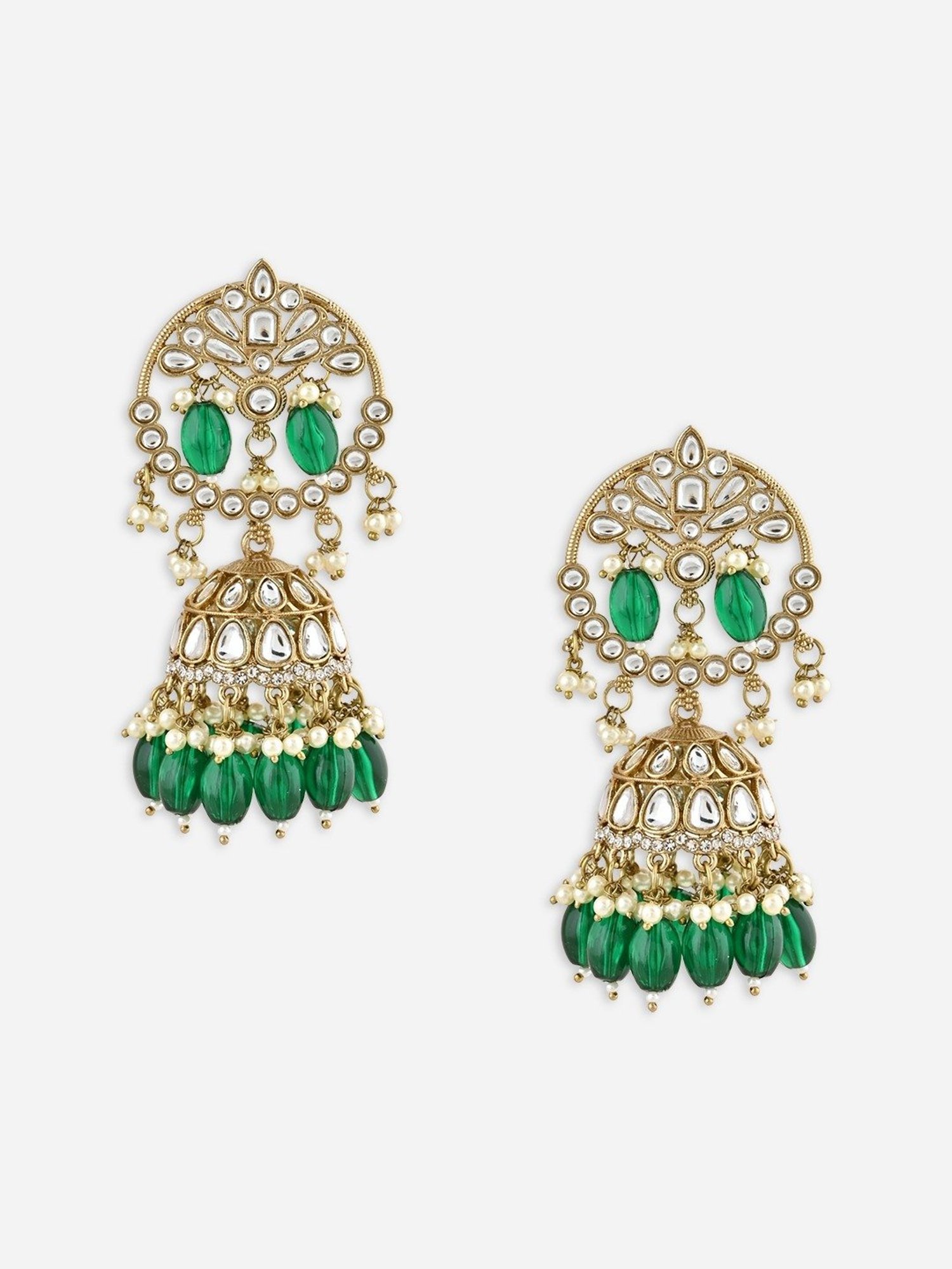 Fida Green Bridal Kundan Jhumki Earrings for Women