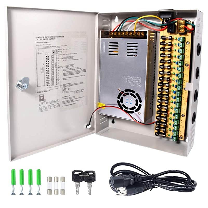 DC Power Supply 9 Channel Port Output 12V 150W CCTV Electrical Box Distributed Power Supply Box with AC Power Line and Key 9CH 125A 150W