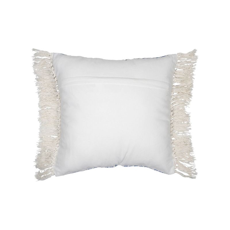 Blue Hand Woven 18 x 18 inch Decorative Cotton Throw Pillow Cover With Insert and Hand Tied Fringe - Foreside Home & Garden