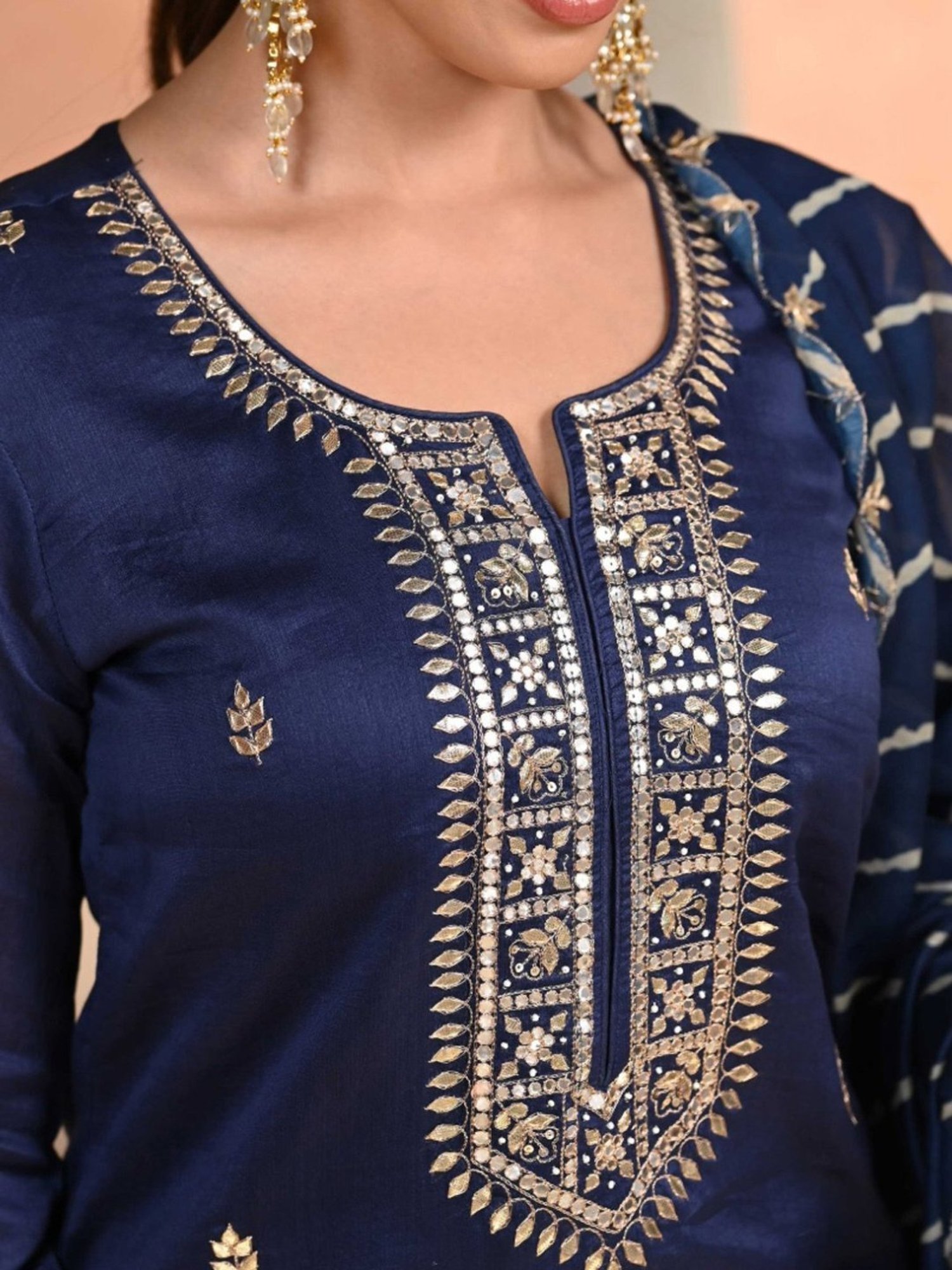 Mahee Jaipur Blue Mehak Lehariya Pure Chanderi Kurta with Sharara and Dupatta