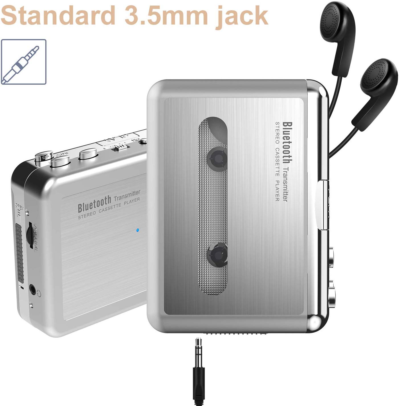 DIGITNOW! Bluetooth Walkman Cassette Player Bluetooth Transfer Personal Cassette, 3.5mm Headphone Jack and Earphones Included