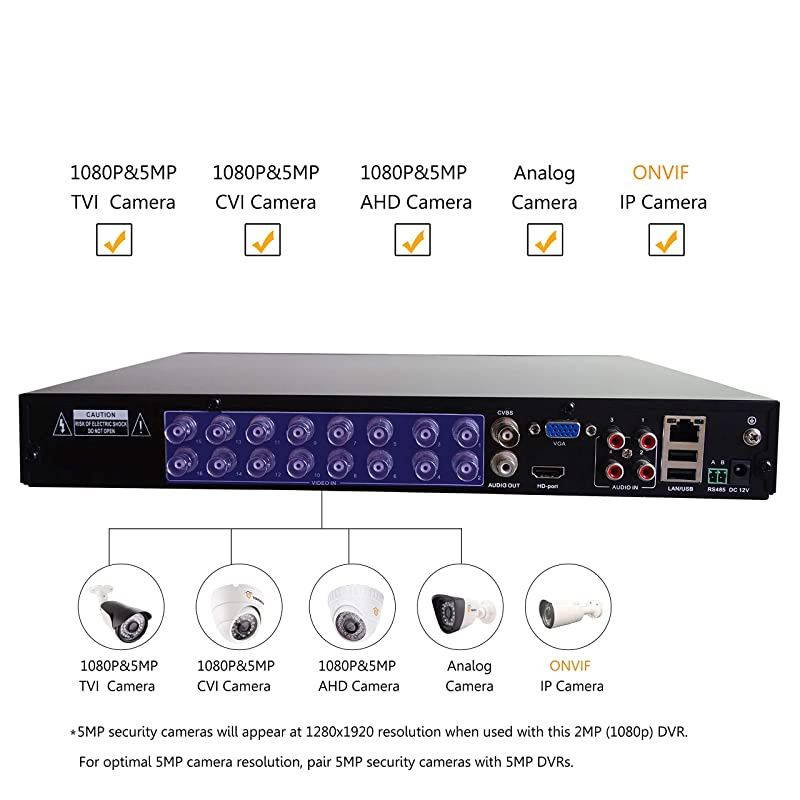 Super HD 1080P (5MP Lite) H.265+ 4-Channel Hybrid 4-in-1 DVR Security Recorder with 1TB Hard Drive, for 2MP TVI/5MP TVI/AHD/CVI/Analog Cameras (Cameras Not Included)