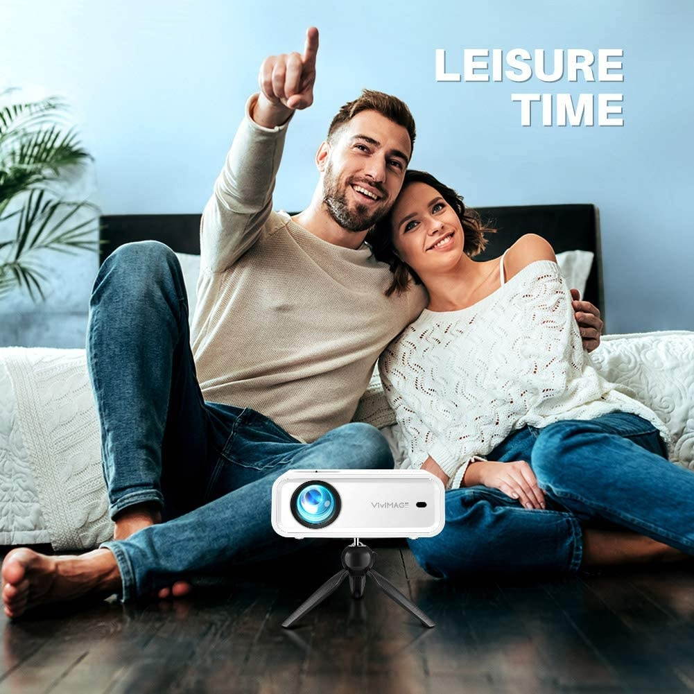 VIVIMAGE Explore 2 Mini WiFi Projector, 4500 Lux 1080P Supported Projector, 40,000 Hours Lamp Life with Synchronize Smartphone Screen, Compatible with TV Stick, HDMI, TV Box, PS4, Include Tripod