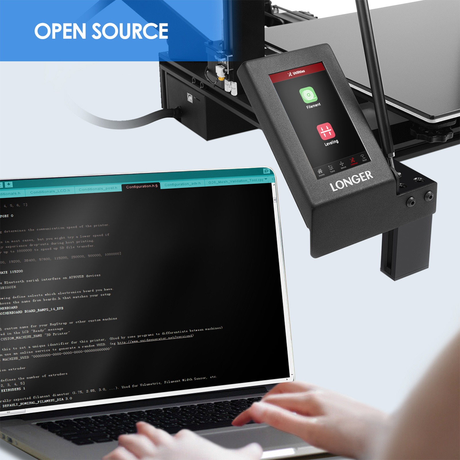 LONGER LK5 Pro FDM 3D Printer 90% Pre-Assembled 300x300x400mm Large Print Size with 4.3 Inch Full Color TouchScreen TMC2208 Ultra-Quiet Driver Stable Triangular Structure Filament Detector Resume