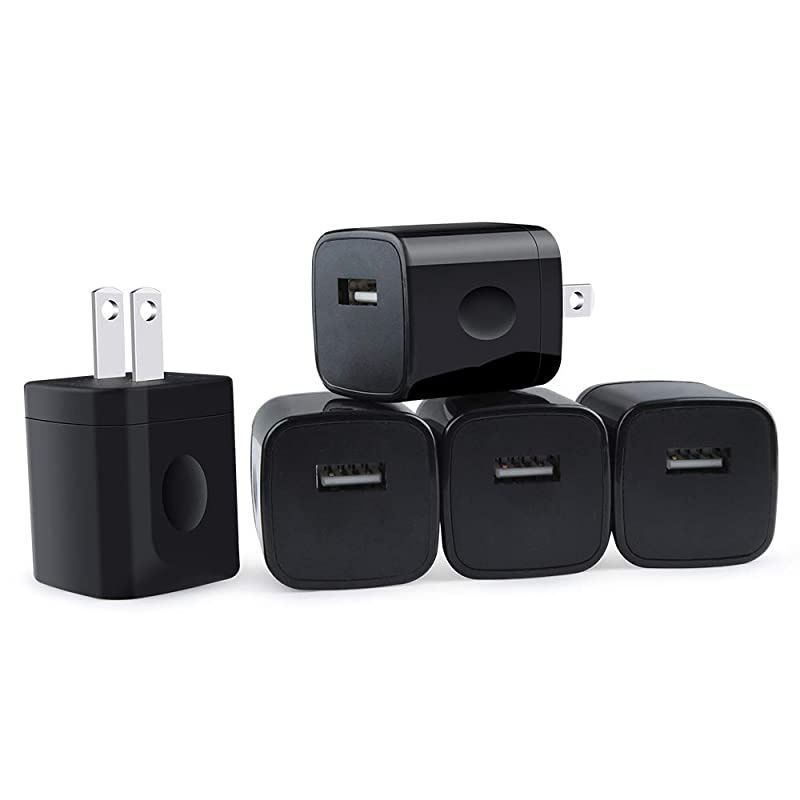 Wall Charger Charging Block  Single Port 1A 5Pack Charger Box Charger Cube Plug USB Power Adapter Compatible iPhone 11X88 Plus76 Samsung Galaxy S20+S10S9S8Note 98 LG G7G6 Moto