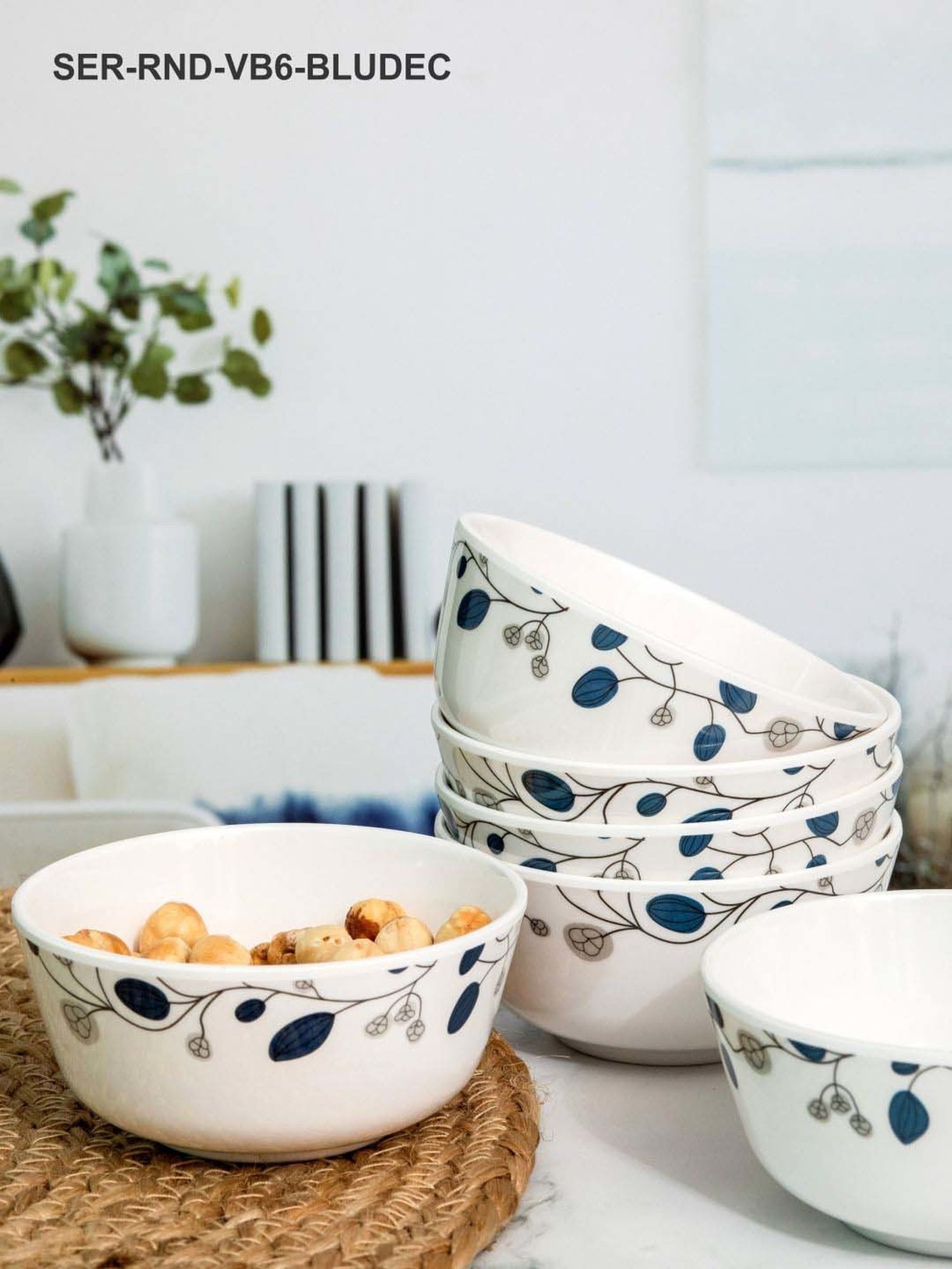 Servewell Blue Decor Melamine 10.5 cm Veg Bowl (0.24 L) - Set of 6