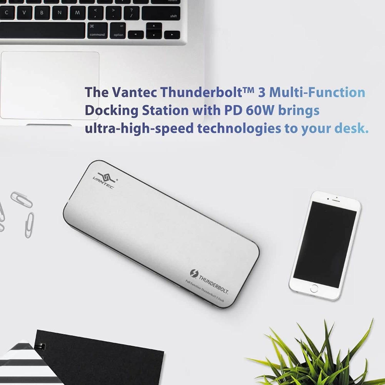 Vantec Thunderbolt 3 Multi-Function Docking Station, HDMI, Gigabit, SD, Audio, with Power Delivery 60W (DSH-400TB3)